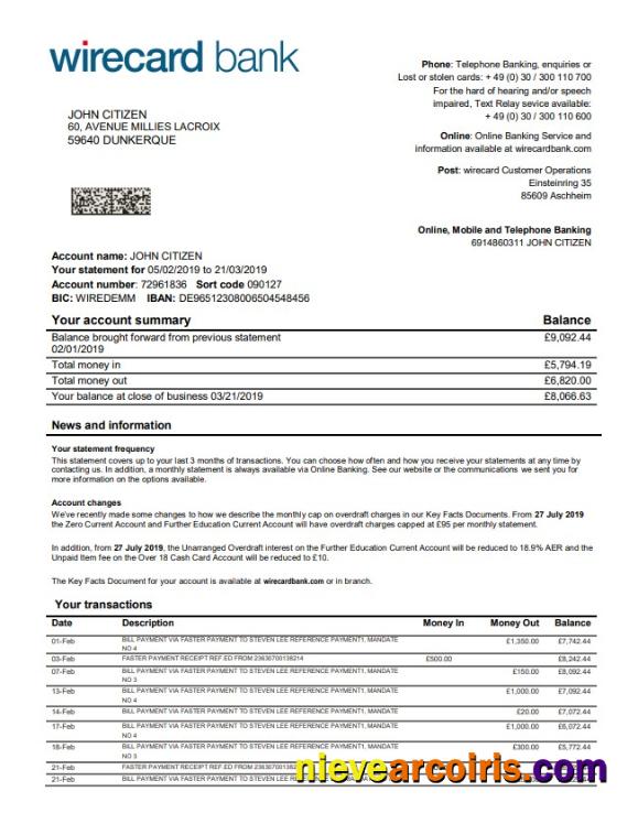 Germany Aschheim Wirecard bank statement
